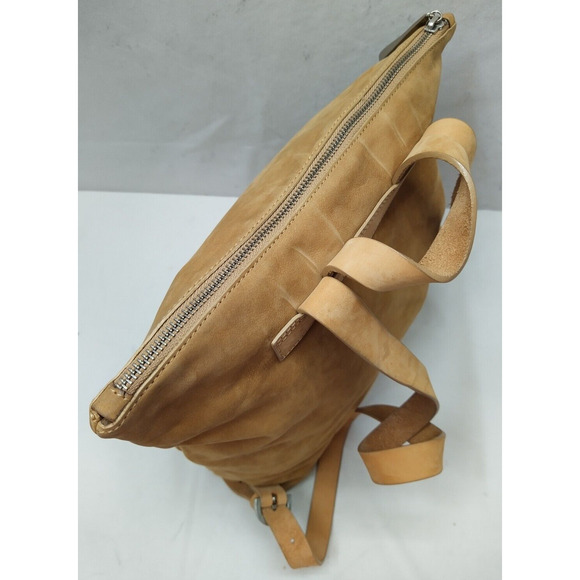 JIGSAW Tan Suede Leather Trim Zipper Pocket Woman Backpack - Made in Portugal
